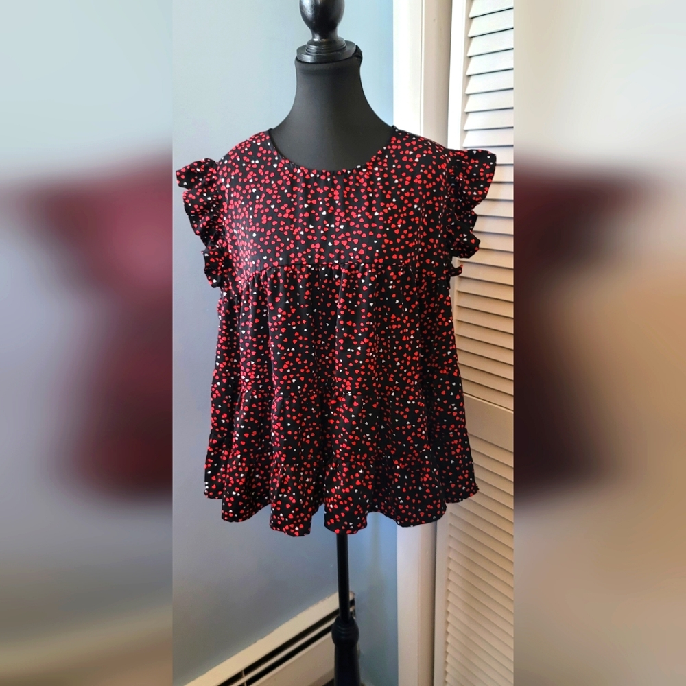 Valentines Day Heart print babydoll blouse